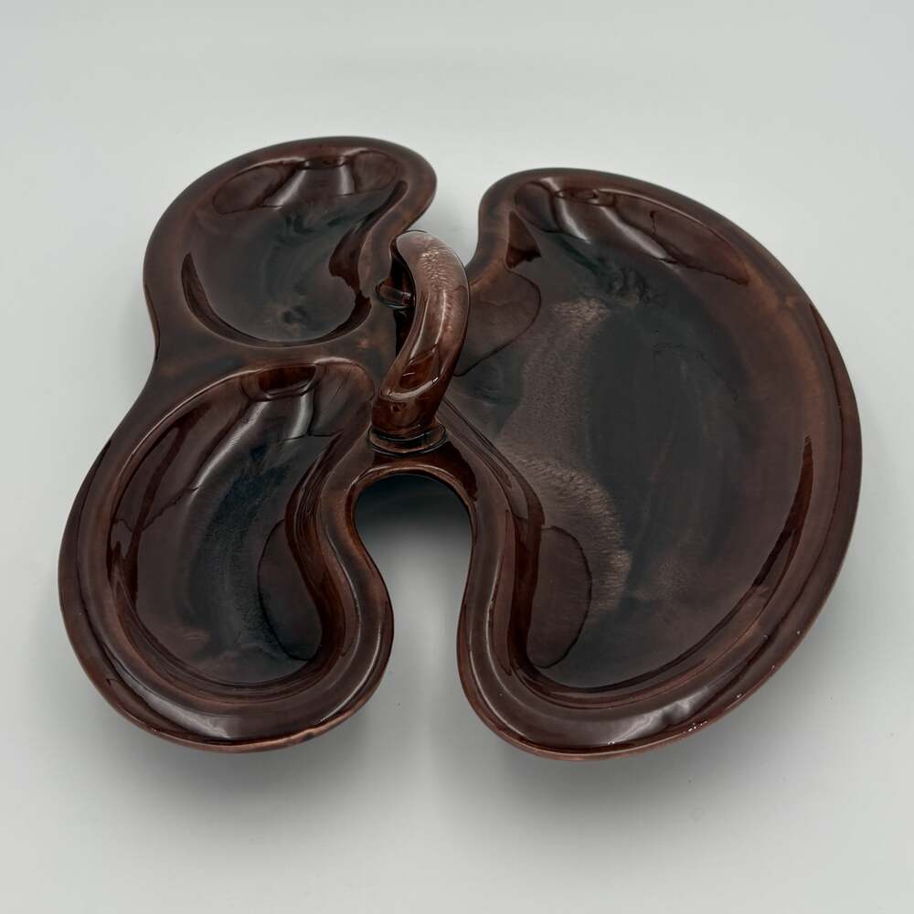 MCM Brown Drip Glaze Relish Platter 3 Bowl Ceramic Serving Tray 1960s - Picture 6 of 9